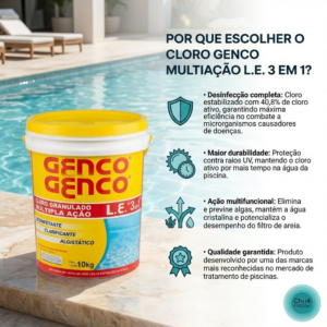 Cloro Genco Multiação 3 Em 1 Granulado 10Kg Limpeza Piscinas