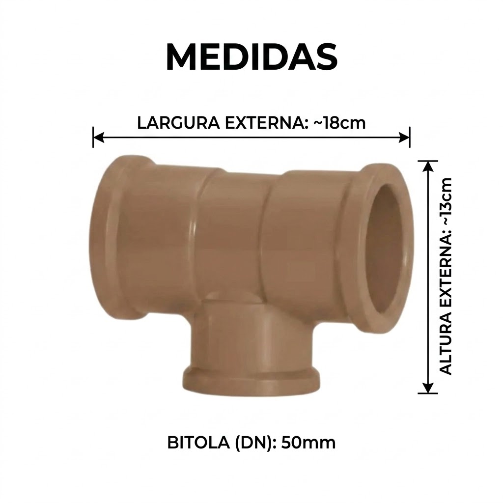 Tee Soldável Pvc Marrom 50mm Agua Fria Conexão Hidráulica Tubos Solda Fria Instalação Predial - Imagem 6