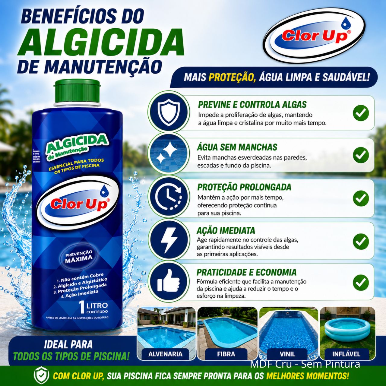 Algicida Clor Up 1 Litro Piscina - Imagem 3