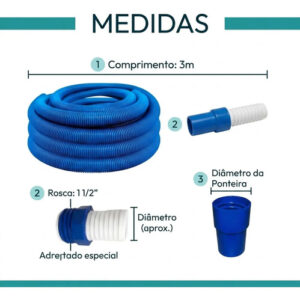 Mangueira Corrugada Piscina 3m Adaptador E Ponteira Rosca