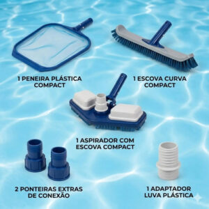 Kit Compact Limpeza Piscina Escova Peneira Aspirador